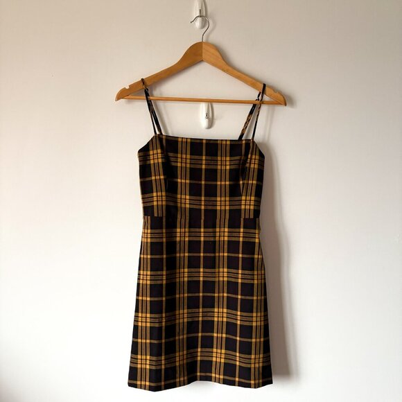 Aritzia Wilfred New Classic Isabelle Check Plaid Mini Dress Black Yellow Size 4 - Picture 3 of 8